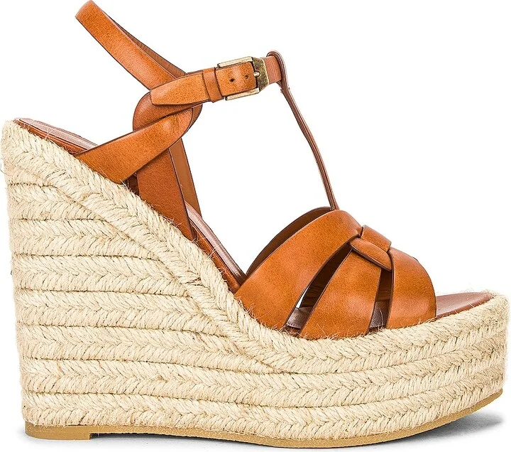 Saint Laurent Tribute Espadrille Wedge Sandals in Black