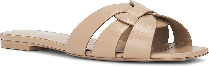 Saint Laurent Tribute Flat Sandal in Beige - Image 2