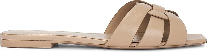 Saint Laurent Tribute Flat Sandal in Beige