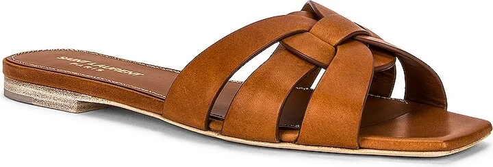 Saint Laurent Tribute Flat Sandal in Brown - Image 2