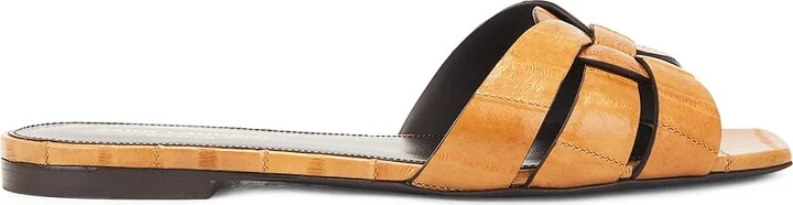 Saint Laurent Tribute Flat Sandal in Brown