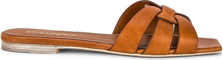 Saint Laurent Tribute Flat Sandal in Brown