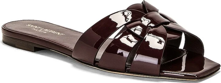 Saint Laurent Tribute Flat Sandal in Burgundy - Image 2