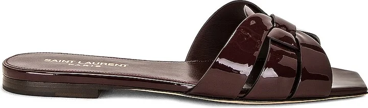 Saint Laurent Tribute Flat Sandal in Burgundy