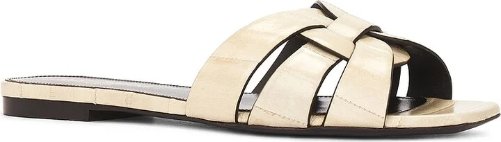 Saint Laurent Tribute Flat Sandal in Ivory - Image 2