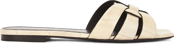Saint Laurent Tribute Flat Sandal in Ivory