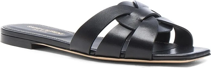 Saint Laurent Tribute Flat Sandals in Black - Image 2