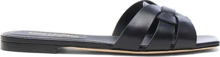 Saint Laurent Tribute Flat Sandals in Black