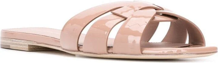 Saint Laurent Tribute Leather Flat Sandals - Image 2