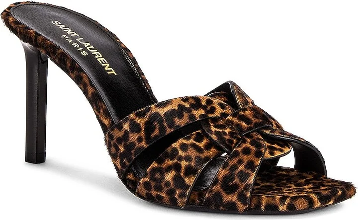 Saint Laurent Tribute Leopard Mules in Brown - Image 2