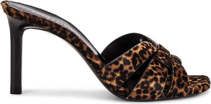 Saint Laurent Tribute Leopard Mules in Brown