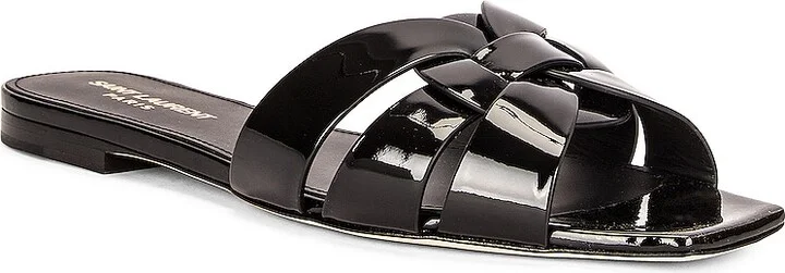Saint Laurent Tribute Nu Pieds Patent Leather Flat Sandals in Black - Image 2