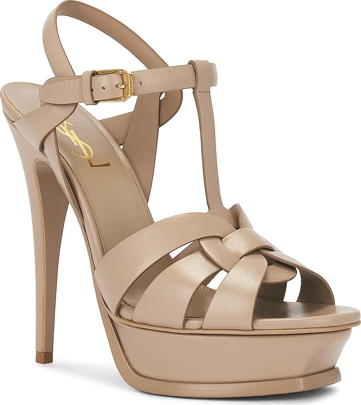 Saint Laurent Tribute Platform Sandal in Beige - Image 2