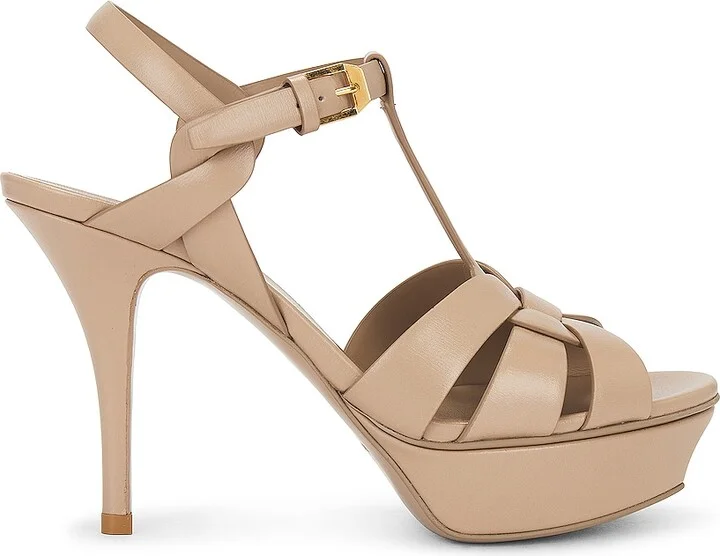 Saint Laurent Tribute Platform Sandal in Beige
