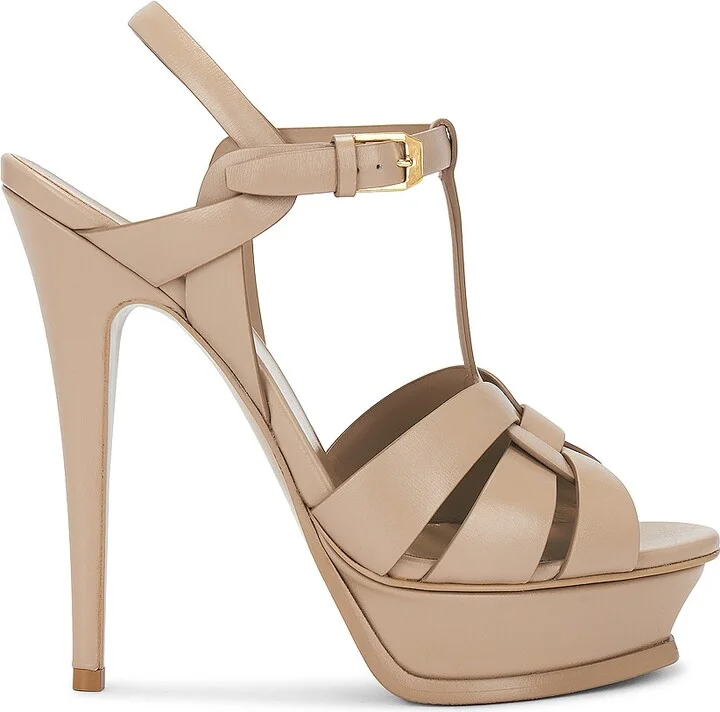 Saint Laurent Tribute Platform Sandal in Beige