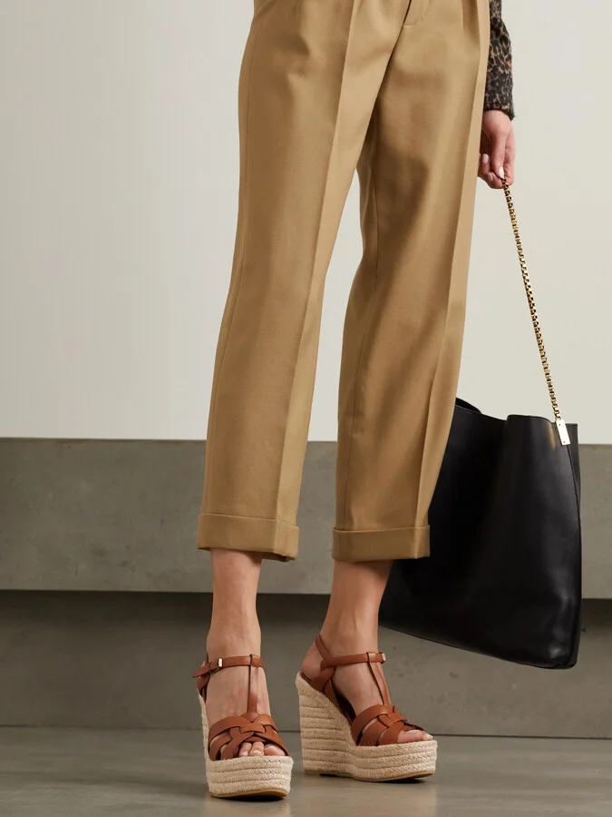 SAINT LAURENT - Tribute Woven Leather Espadrille Wedge Sandals - Brown - Image 2