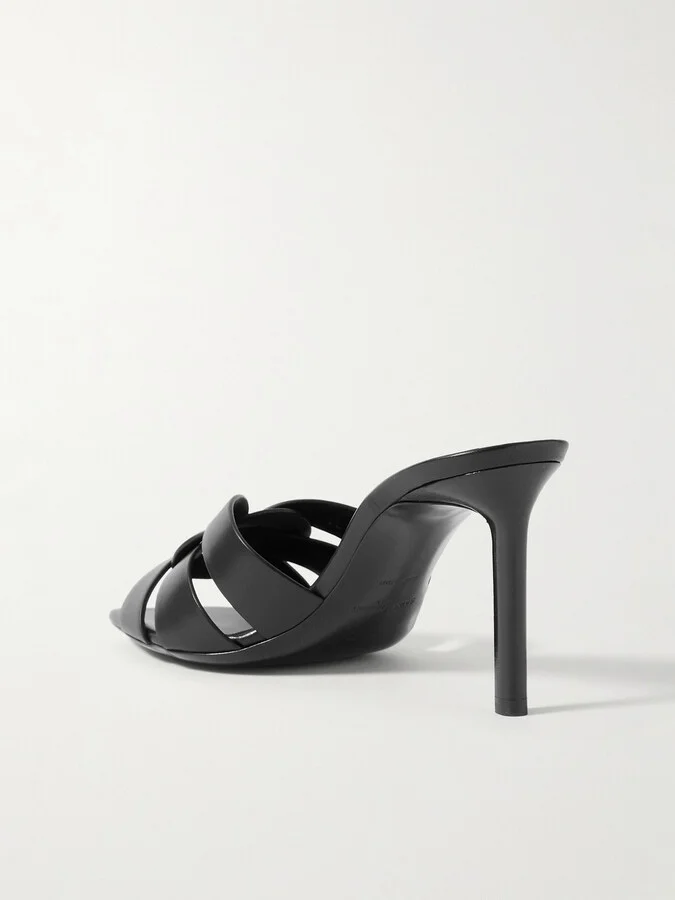 SAINT LAURENT - Tribute Woven Leather Mules - Black - Image 3
