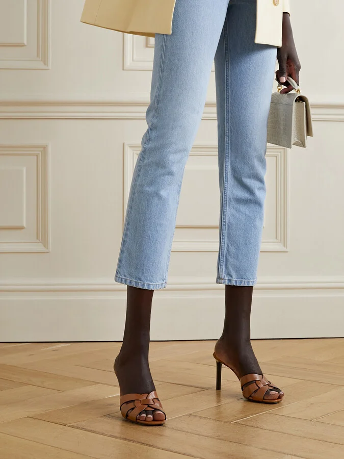 SAINT LAURENT - Tribute Woven Leather Mules - Brown - Image 2