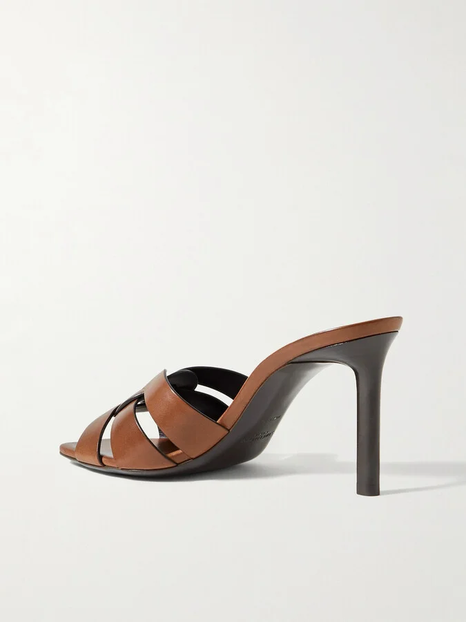 SAINT LAURENT - Tribute Woven Leather Mules - Brown - Image 3