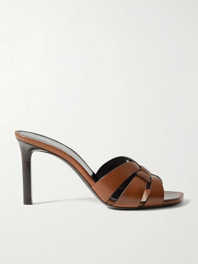SAINT LAURENT - Tribute Woven Leather Mules - Brown
