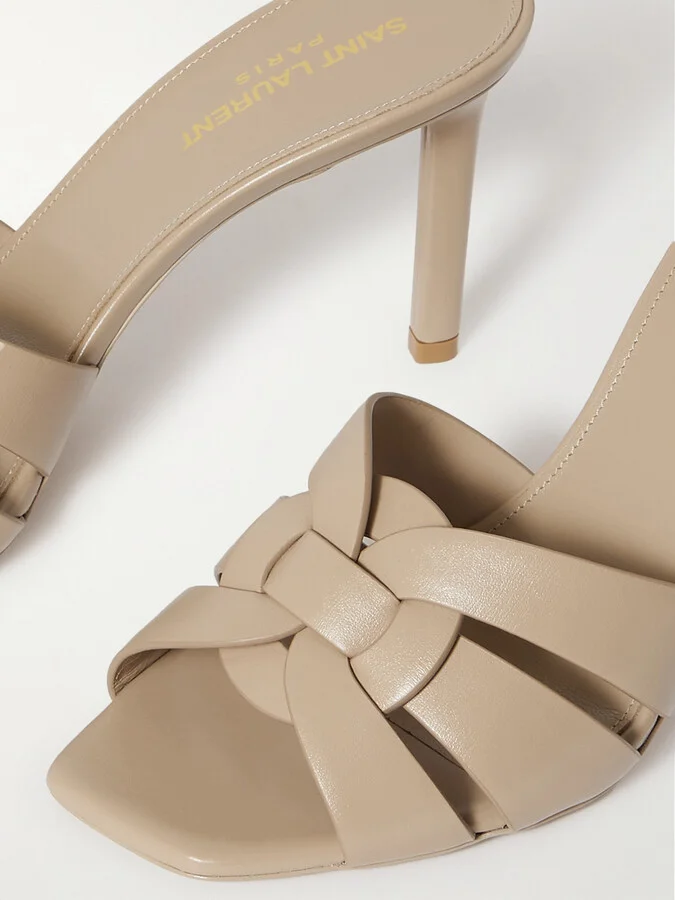 SAINT LAURENT - Tribute Woven Leather Mules - Neutrals - Image 4