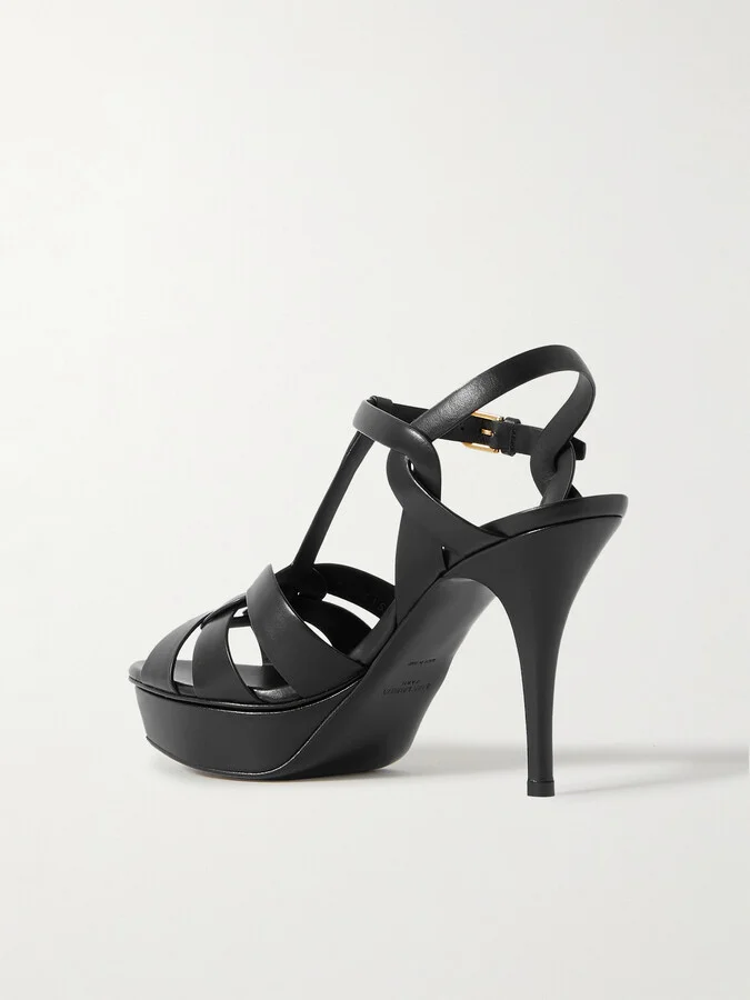 SAINT LAURENT - Tribute Woven Leather Platform Sandals - Black - Image 3