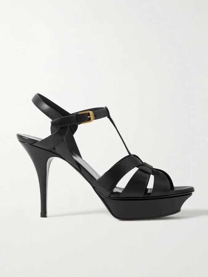 SAINT LAURENT - Tribute Woven Leather Platform Sandals - Black