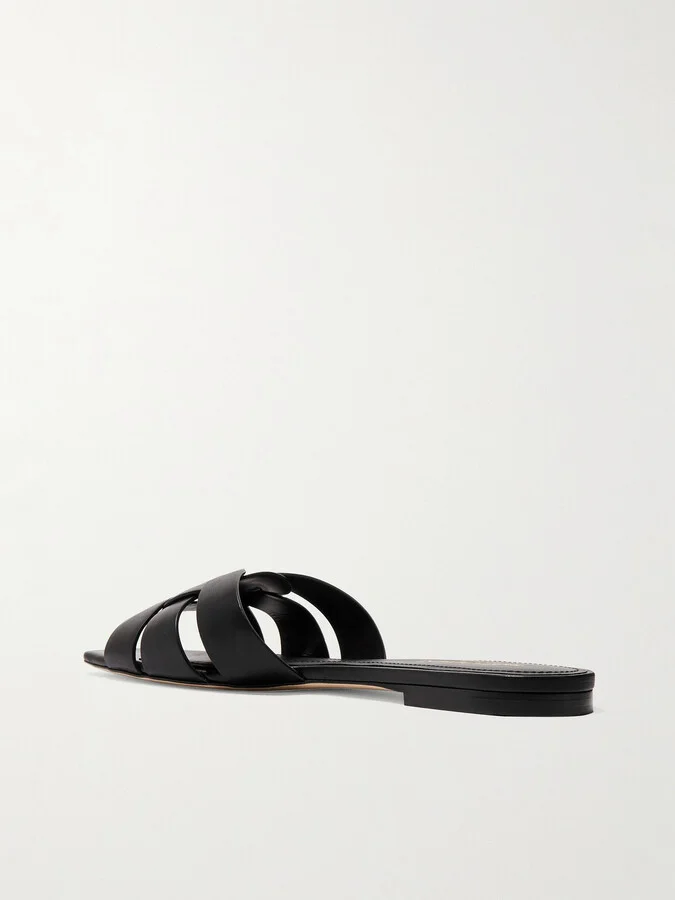 SAINT LAURENT - Tribute Woven Leather Slides - Black - Image 3