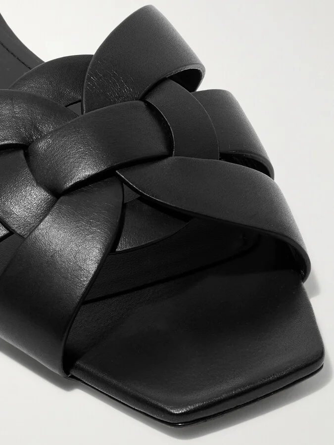 SAINT LAURENT - Tribute Woven Leather Slides - Black - Image 4