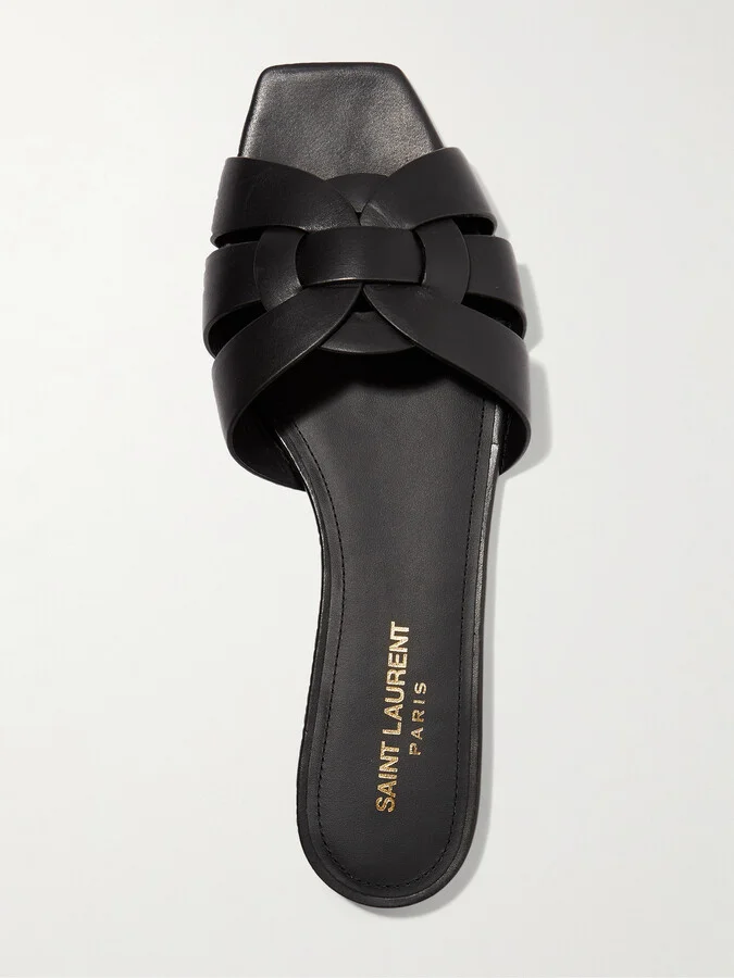 SAINT LAURENT - Tribute Woven Leather Slides - Black - Image 5