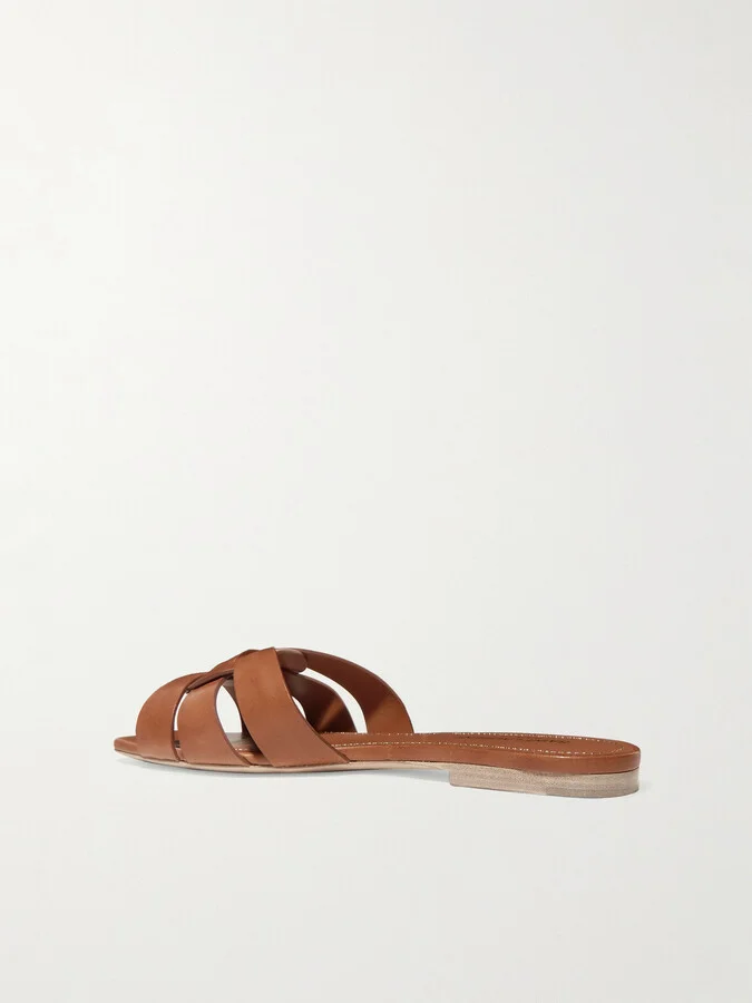 SAINT LAURENT - Tribute Woven Leather Slides - Brown - Image 3