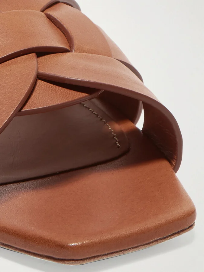 SAINT LAURENT - Tribute Woven Leather Slides - Brown - Image 4