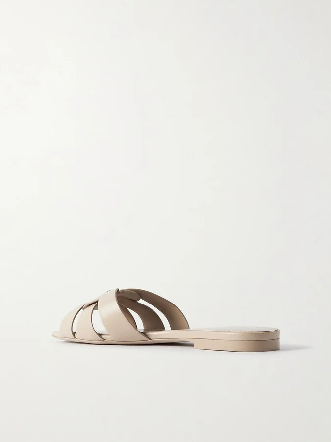 SAINT LAURENT - Tribute Woven Leather Slides - Neutrals - Image 3
