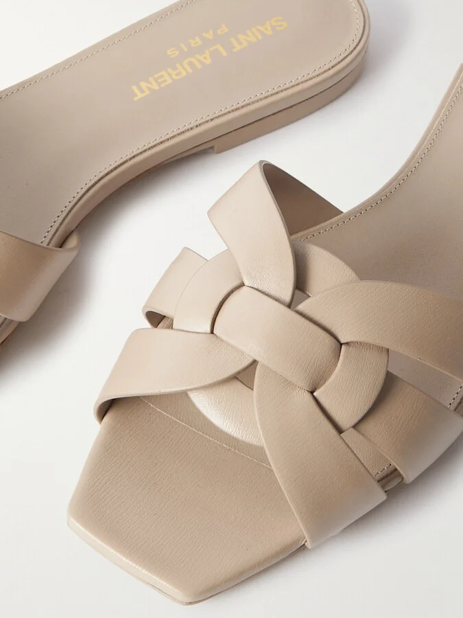 SAINT LAURENT - Tribute Woven Leather Slides - Neutrals - Image 4
