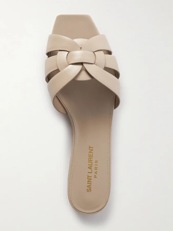 SAINT LAURENT - Tribute Woven Leather Slides - Neutrals - Image 5