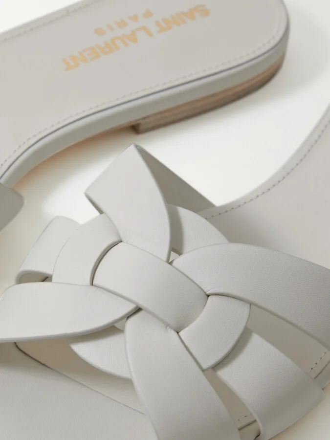 SAINT LAURENT - Tribute Woven Leather Slides - Off-white - Image 4