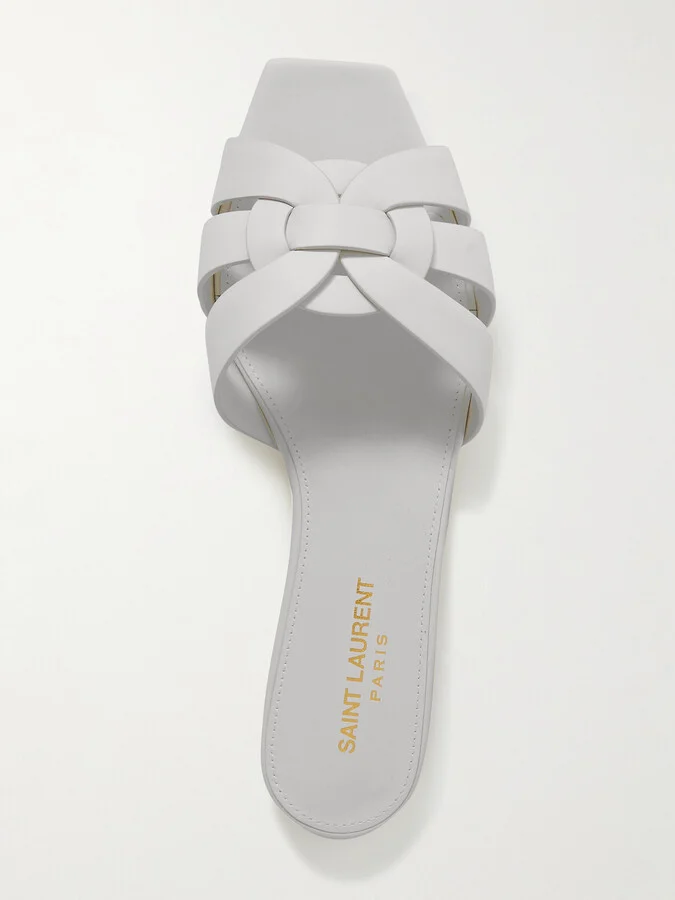 SAINT LAURENT - Tribute Woven Leather Slides - Off-white