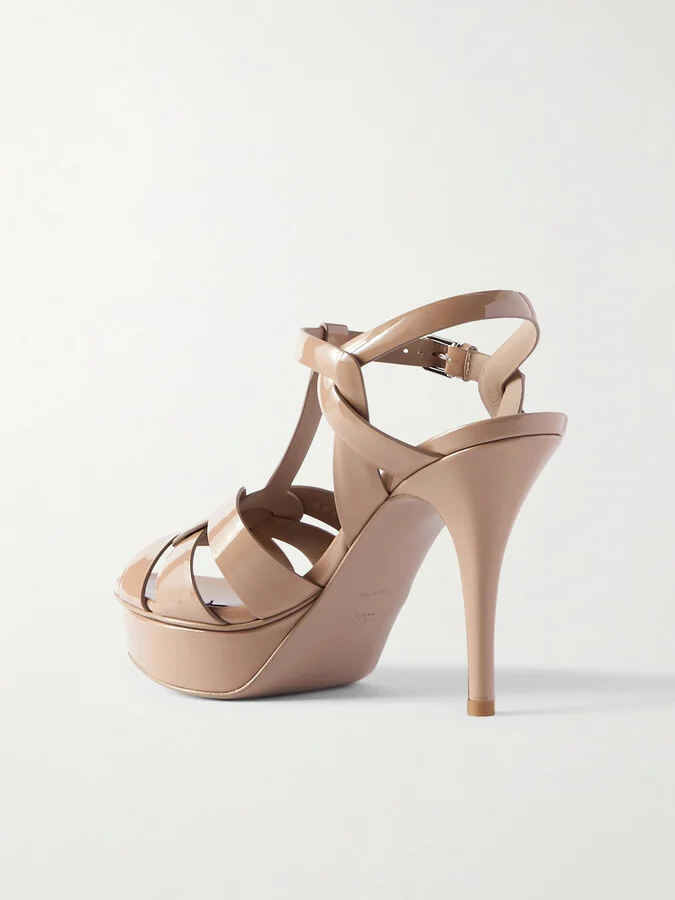 SAINT LAURENT - Tribute Woven Patent-leather Platform Sandals - Neutrals - Image 3