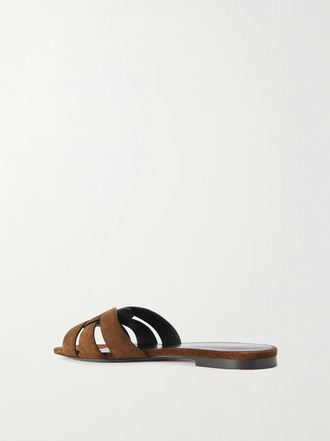 SAINT LAURENT - Tribute Woven Suede Slides - Brown - Image 3
