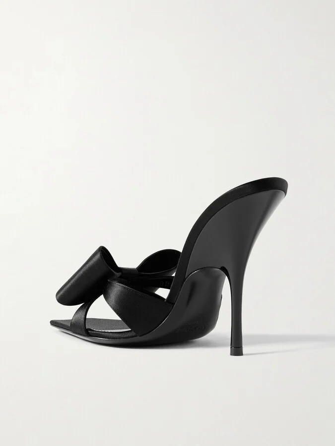 SAINT LAURENT - Tuxedo Bow-embellished Satin Mules - Black - Image 3