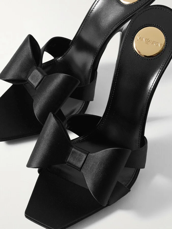 SAINT LAURENT - Tuxedo Bow-embellished Satin Mules - Black - Image 4