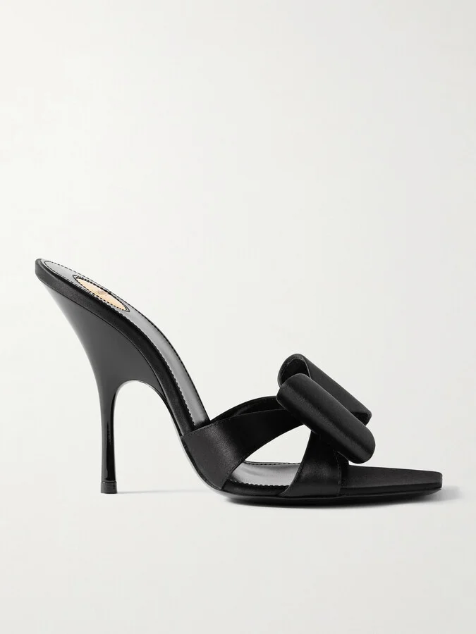 SAINT LAURENT - Tuxedo Bow-embellished Satin Mules - Black