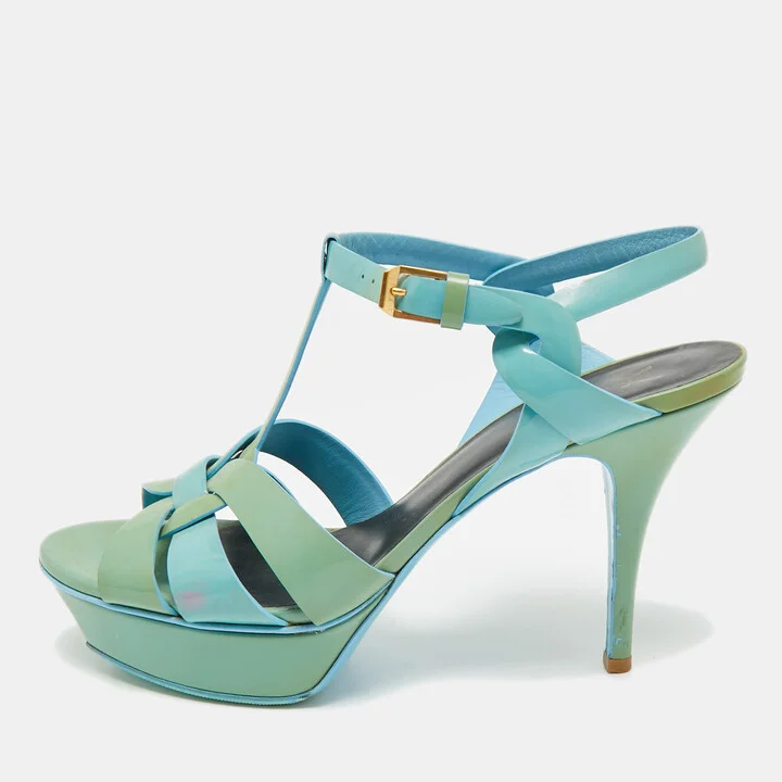 Saint Laurent Two Tone Patent Leather Platform Sandals Size 40