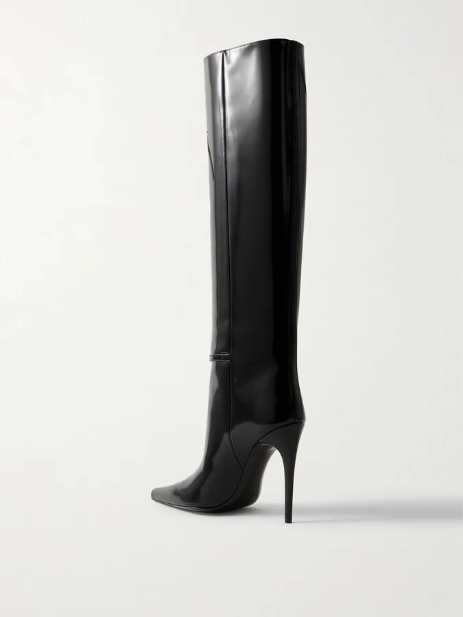 SAINT LAURENT - Vendome Buckled Glossed-leather Knee Boots - Black - Image 3