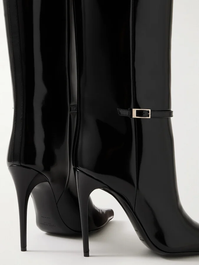 SAINT LAURENT - Vendome Buckled Glossed-leather Knee Boots - Black - Image 4