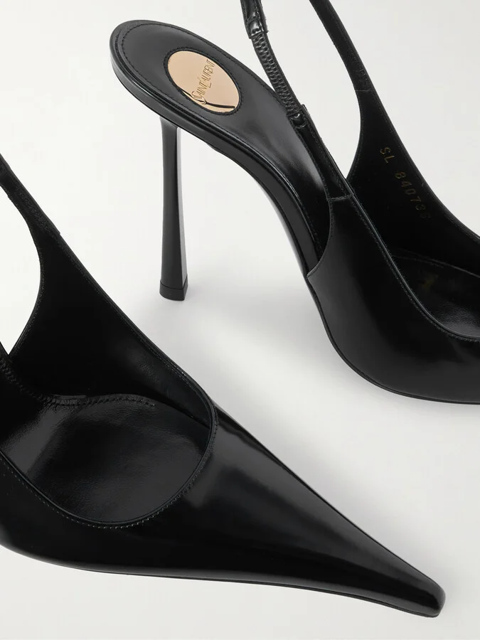 SAINT LAURENT - Vendôme Glossed-leather Slingback Pumps - Black - Image 4