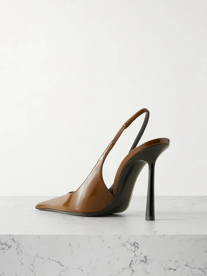 SAINT LAURENT - Vendôme Glossed-leather Slingback Pumps - Brown - Image 3