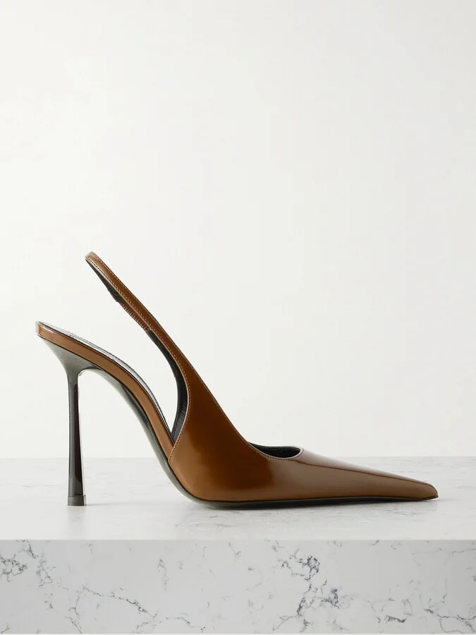 SAINT LAURENT - Vendôme Glossed-leather Slingback Pumps - Brown