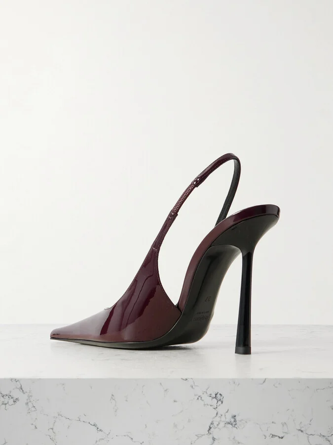 SAINT LAURENT - Vendôme Glossed-leather Slingback Pumps - Burgundy - Image 3