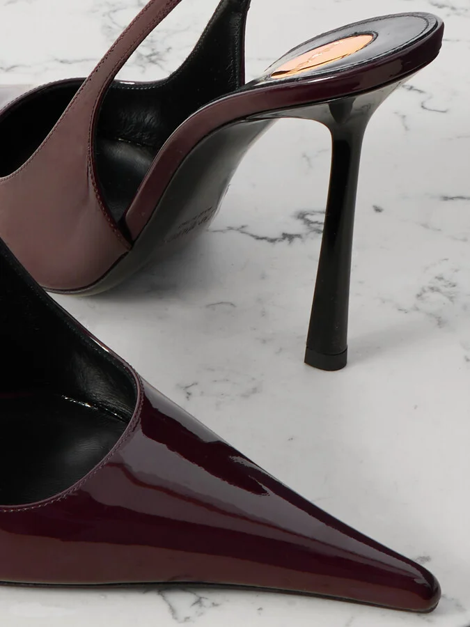 SAINT LAURENT - Vendôme Glossed-leather Slingback Pumps - Burgundy - Image 4